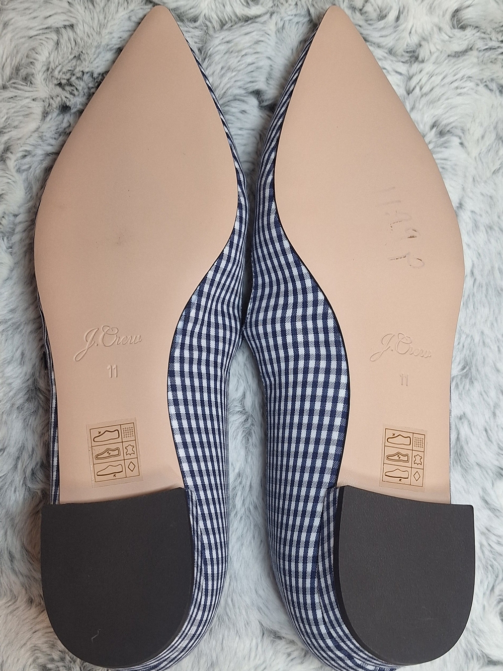 NWOT J.Crew Pointed-Toe Mary Jane Flats in Navy Gingham – Size 11 - Picture 7 of 7